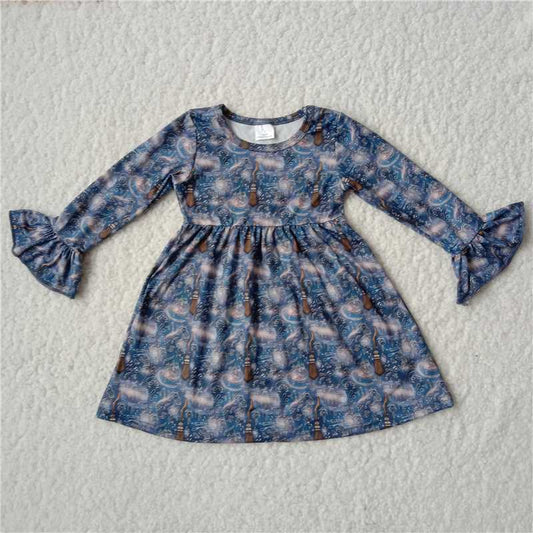 RTS NO MOQ SALES  G2-16-9'[ H Castle blue long-sleeved dress