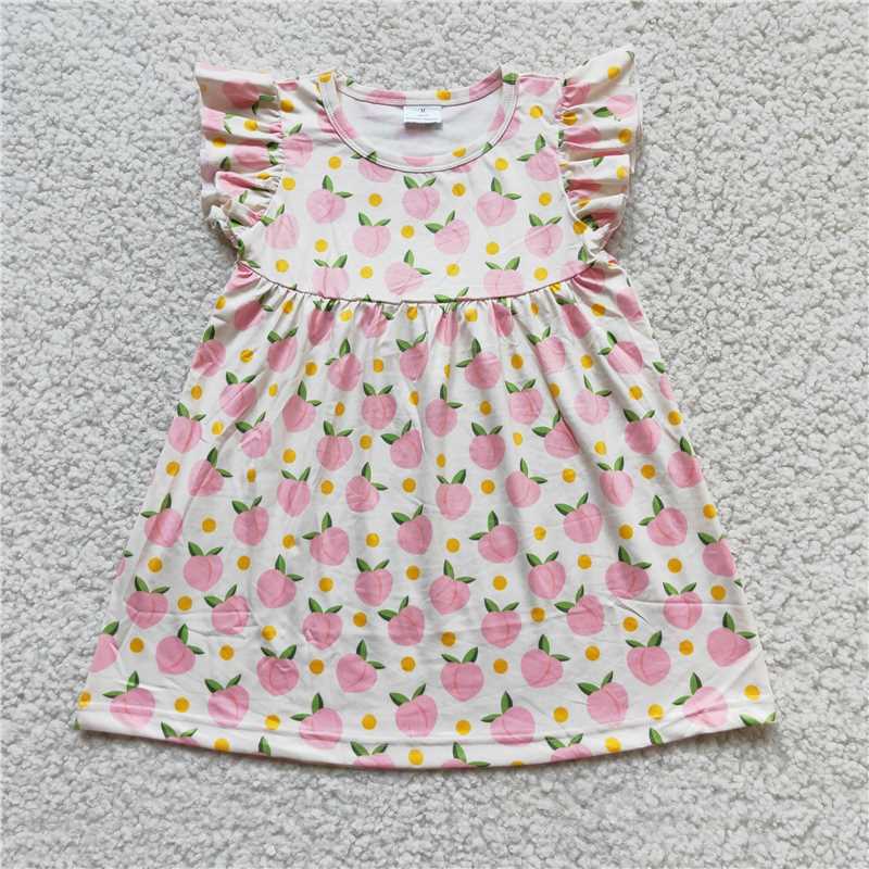 RTS SALES NO MOQ G2-15-3.* Yellow polka dot pink peach flying sleeves dress