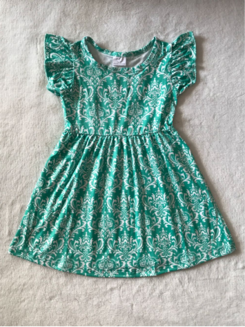 RTS SALES NO MOQ G2-15-3] White floral green flying sleeves dress