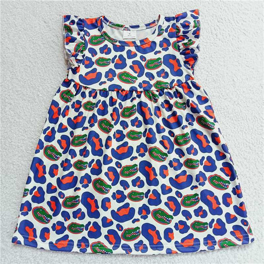 RTS SALES NO MOQ G1-10】 Crocodile head orange and blue spotted flying sleeve dress