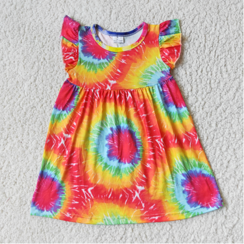 RTS SALES NO MOQ G3-2*. Tie-dyed flying sleeve dress