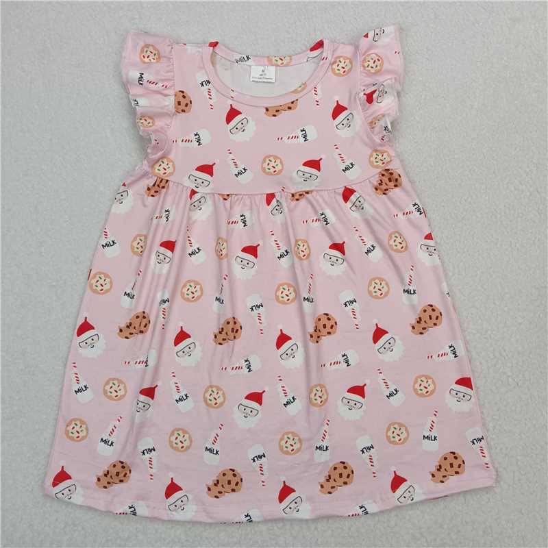 RTS SALES NO MOQ G6-12-6 Santa Claus Drink Pink Flying Sleeve Dress