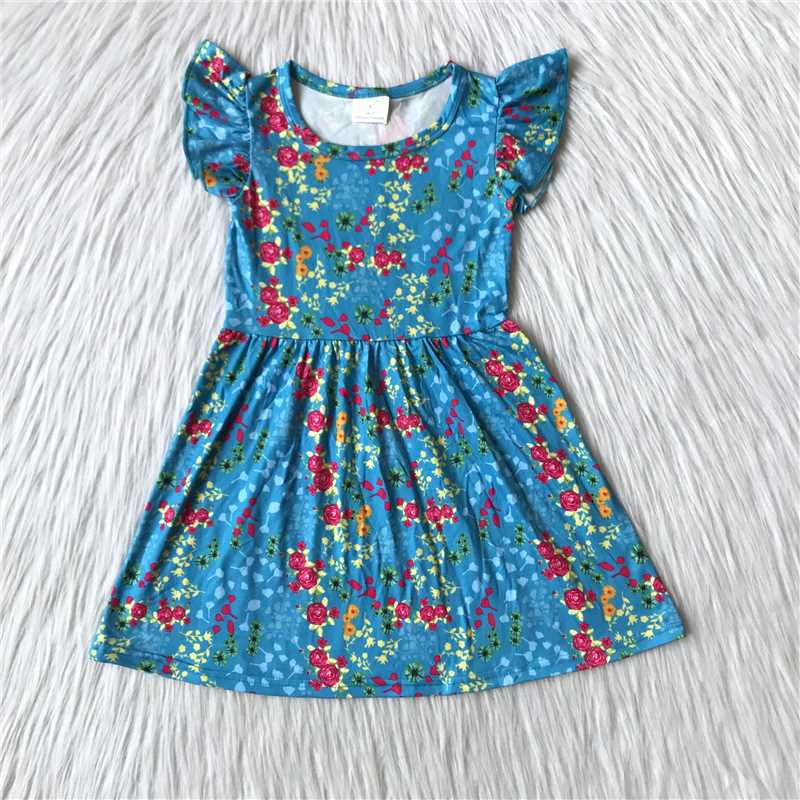 RTS SALES NO MOQ G2-15'[ Red flower blue flying sleeves dress