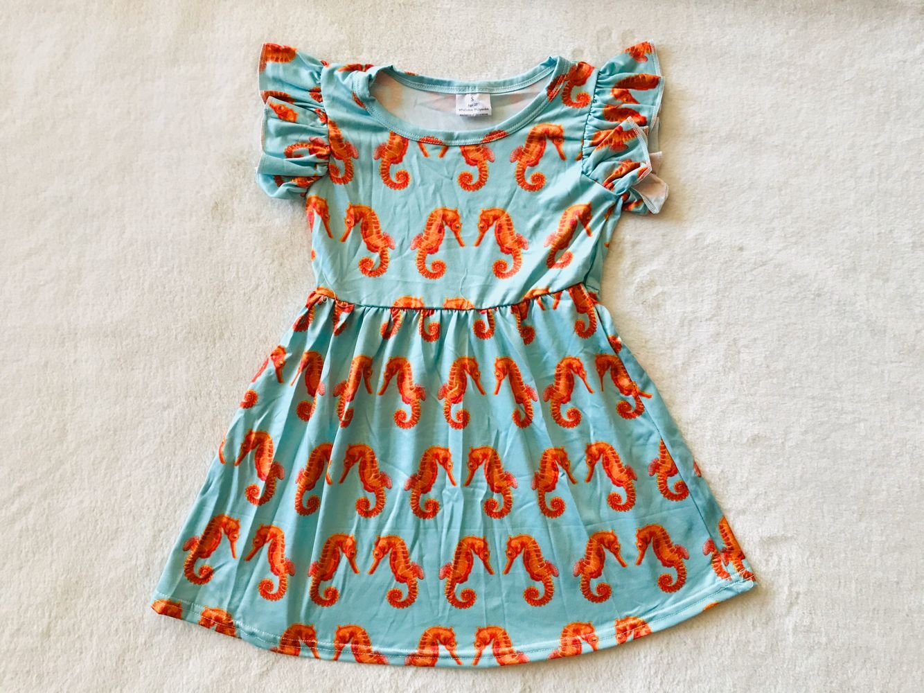 RTS SALES NO MOQ G2-23-3*/* Orange seahorse flying sleeve dress