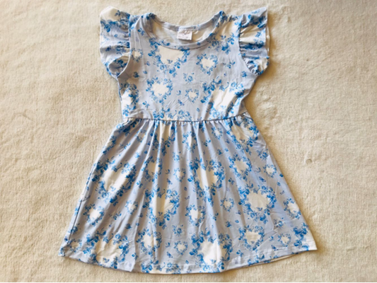 RTS SALES NO MOQ G2-23-4**/ Light blue leaf sleeve dress