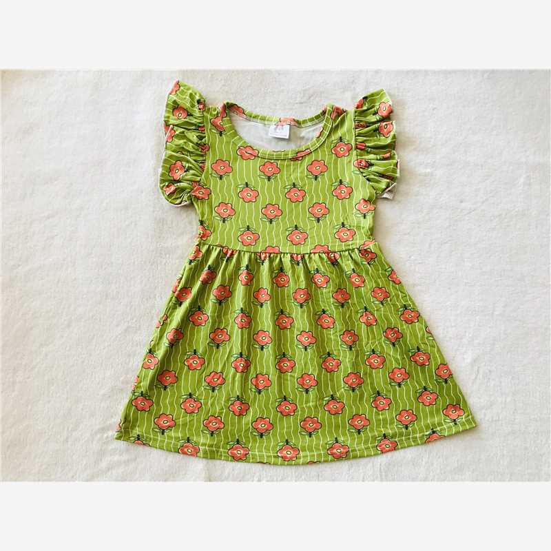 RTS SALES NO MOQ G2-23-4/* Red flower green flying sleeves dress