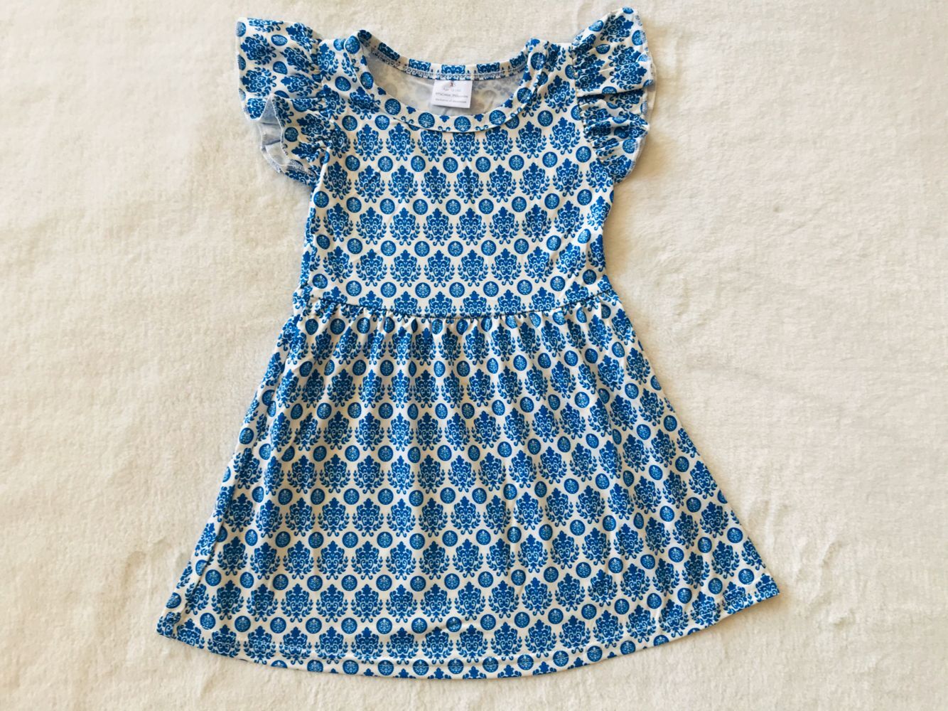 RTS SALES NO MOQ G2-23-7/ Round blue flower flying sleeves dress