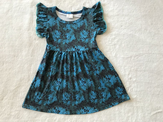 RTS SALES NO MOQ G2-23-7* Blue ink-print flying sleeves dress