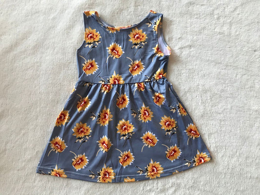 RTS SALES NO MOQ G2-23-7'' Yellow chrysanthemum sleeveless dress