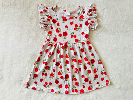 RTS SALES NO MOQ G3-11-'1 Red rose flower sleeve dress