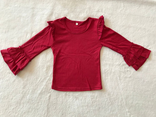 RTS SALES NO MOQ G4-2】 Dark red lace long-sleeved top