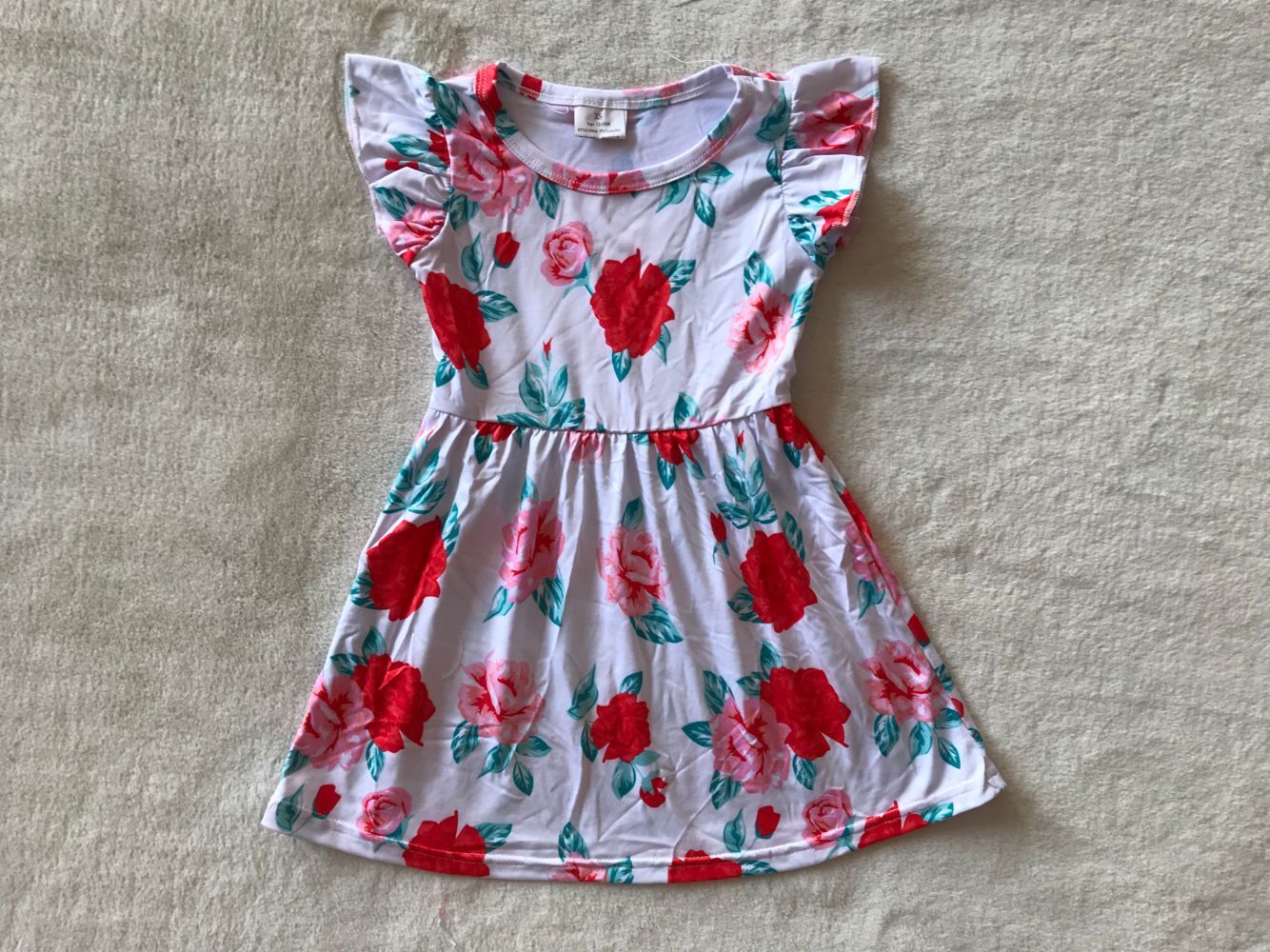 RTS SALES NO MOQ G3-15-6 Red flower and blue leaf flying sleeve dress