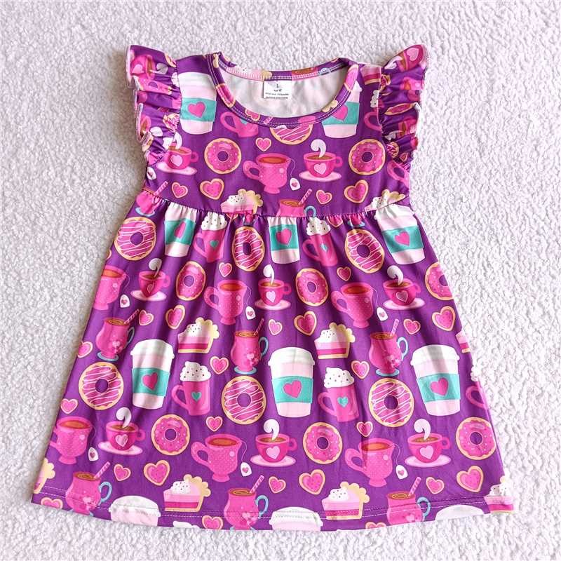 RTS SALES NO MOQ G1-12* Dessert tea purple flying sleeve dress