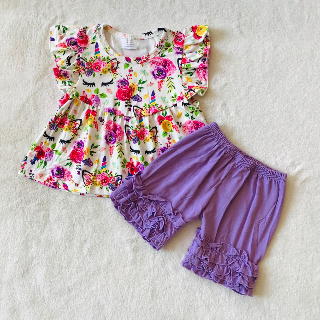 RTS SALES NO MOQ G3-*18 Purple shorts with purple flower sleeves