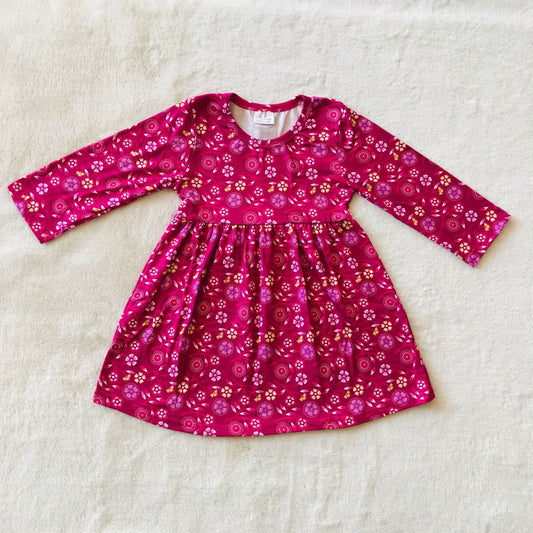 RTS NO MOQ SALES  G3-16-6** Yellow, white, purple, small flower, dark red long-sleeved dress