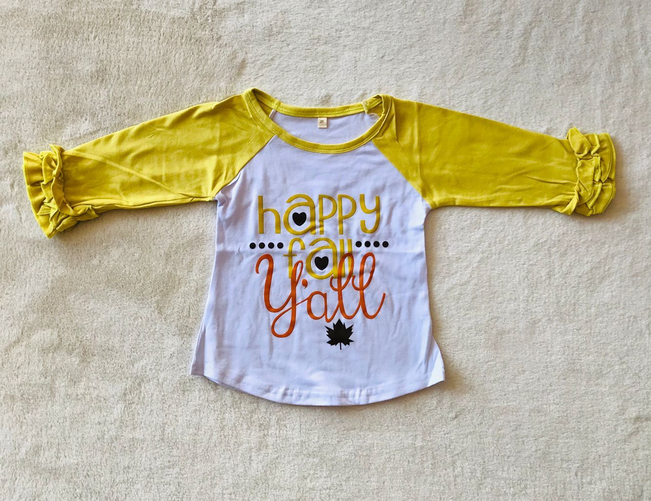 RTS SALES NO MOQ G4-6.., Yellow hot stamping letter happy lace long-sleeved top