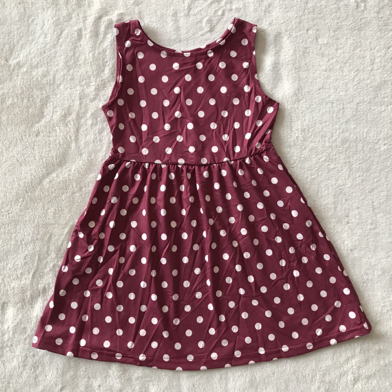 RTS SALES NO MOQ G4-23/*-4 White polka dot burgundy sleeveless dress