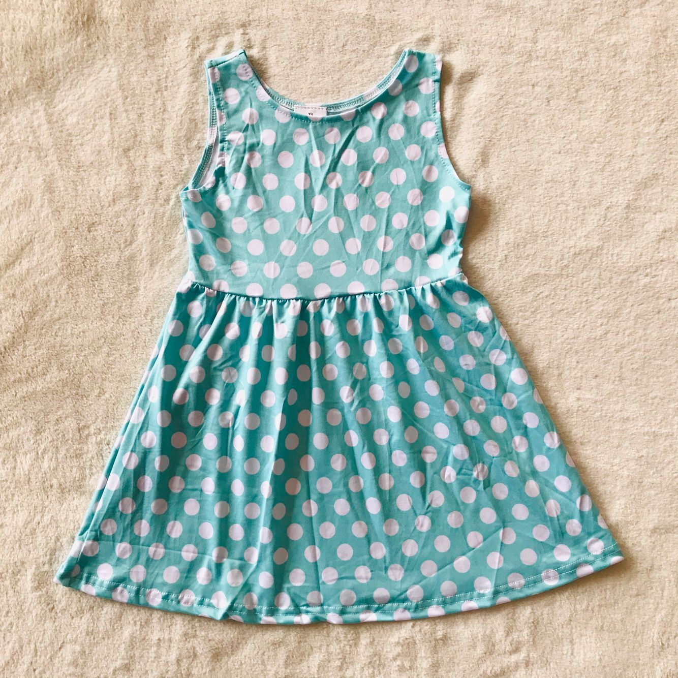 RTS SALES NO MOQ G4-7-2''. White polka dot light blue sleeveless dress