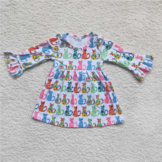 RTS NO MOQ SALES  G3-20-4;; Yellow floral long-sleeved kitten dress