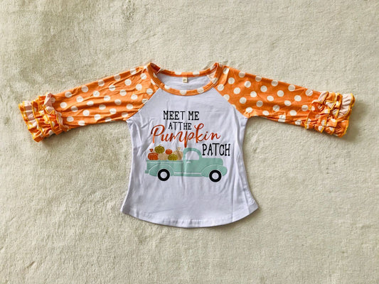 RTS SALES NO MOQ G2-20-*1 MEET ME letter pumpkin car orange lace long sleeves