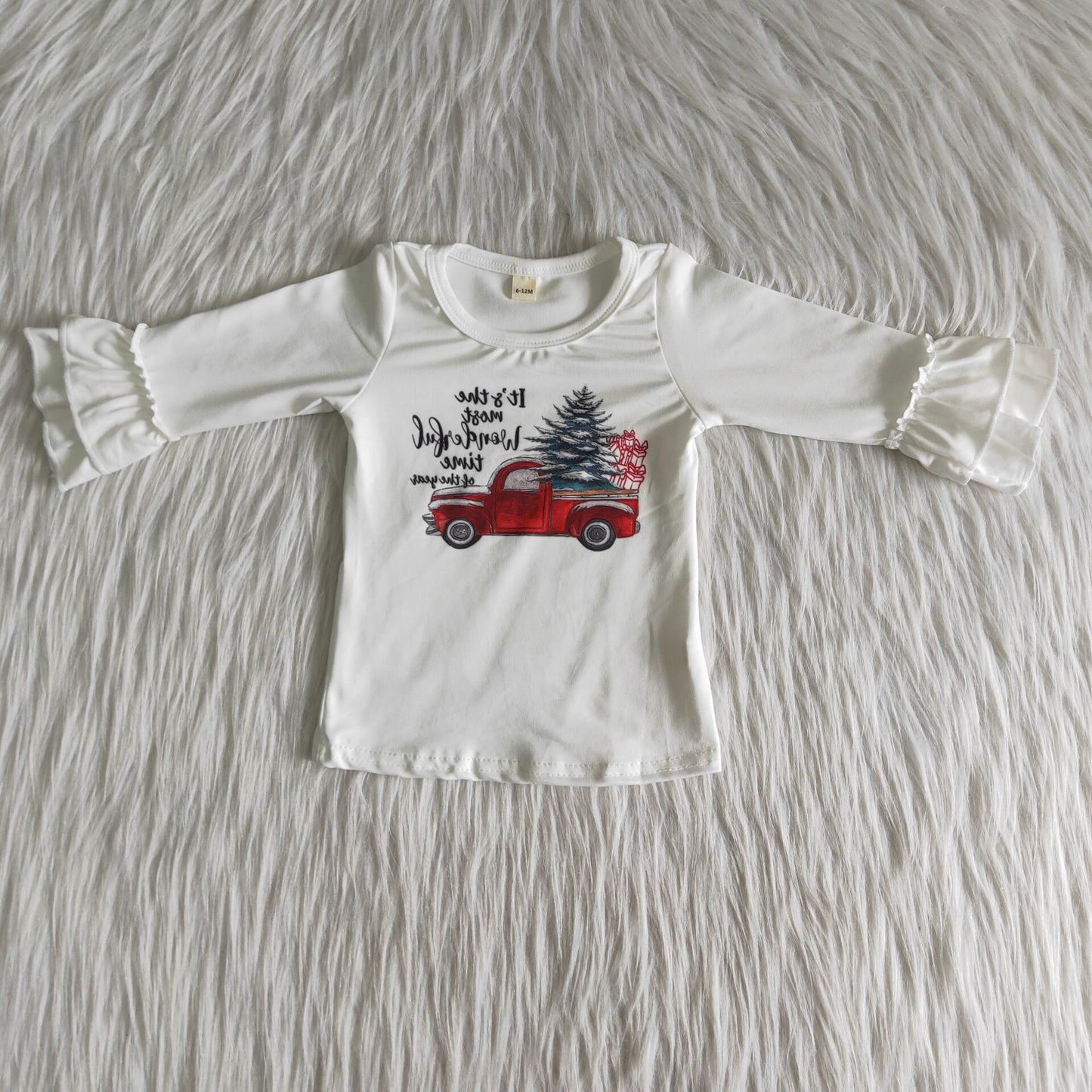 RTS SALES NO MOQ G4-14*/*. Christmas car white long-sleeved top