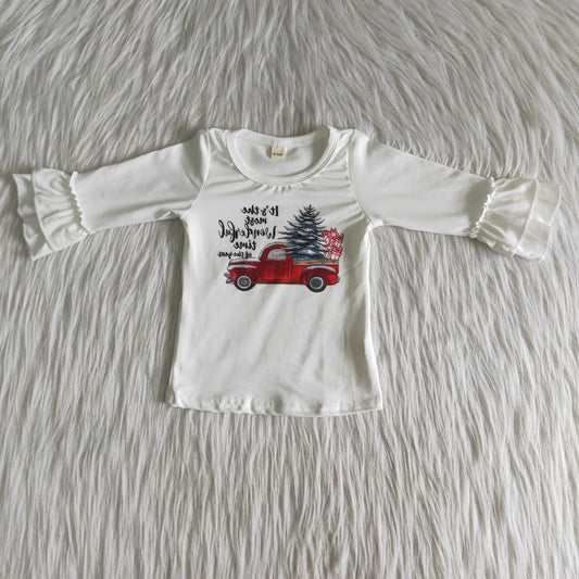 RTS SALES NO MOQ G4-14*/*. Christmas car white long-sleeved top