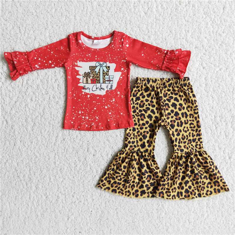 6 A26-12 Christmas gift box red long-sleeved top leopard print pants