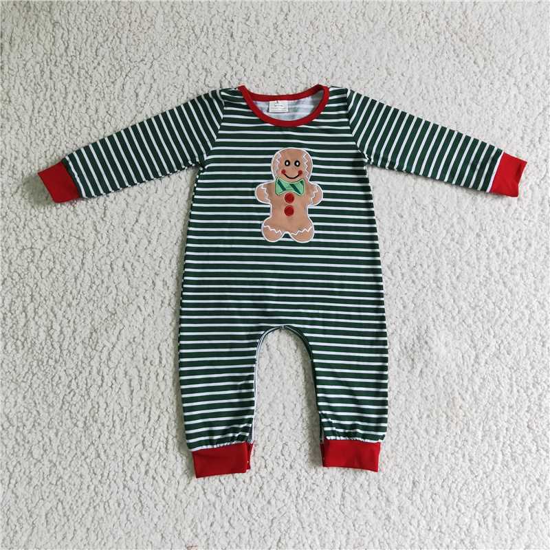 RTS NO MOQ Biscuit Bear Green Striped Long Sleeve Top & Long Sleeve Dress & Long Crawling Suit