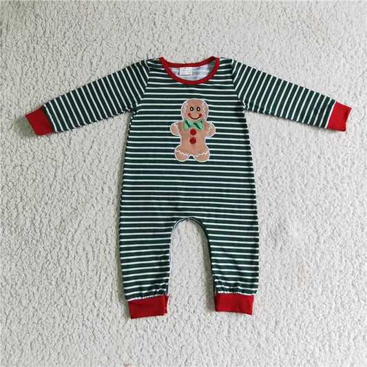 RTS no moq 6 A27-2 gingerbread boys green striped jumpsuit