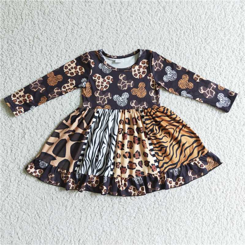 6 B11-37 Leopard print Mickey head long sleeve dress