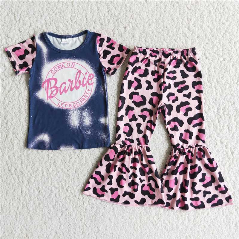 RTS NO MOQ Baby Girl Cartoon Barbie Short Sleeve Top Pants Set