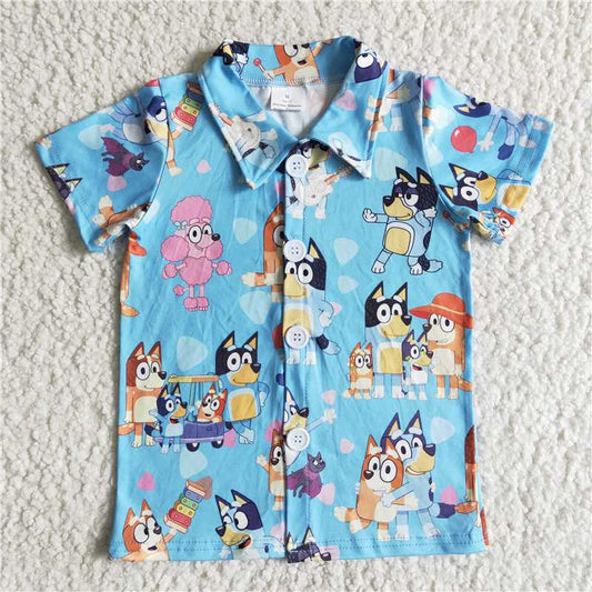 B14-27 Blue Dog Blue Short Sleeve Top