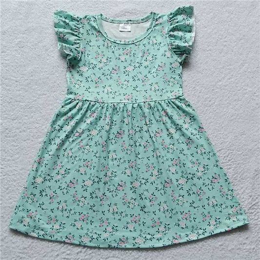 G1-12-3. Pink and white floral green flying sleeves dress