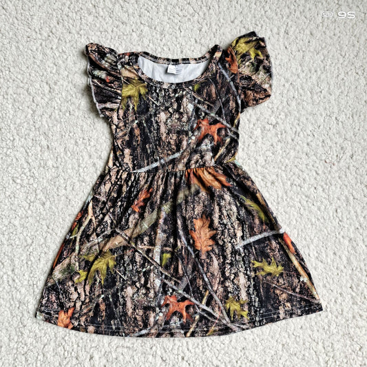 G4-26-4 Brown and black tree print flying sleeve dress