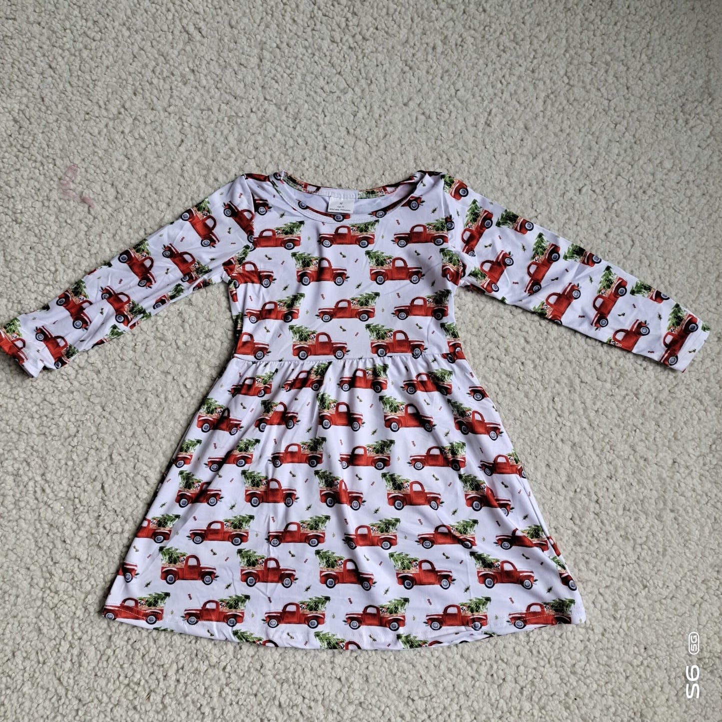 RTS NO MOQ SALES G3-12-1** Red car tree white long-sleeved dress