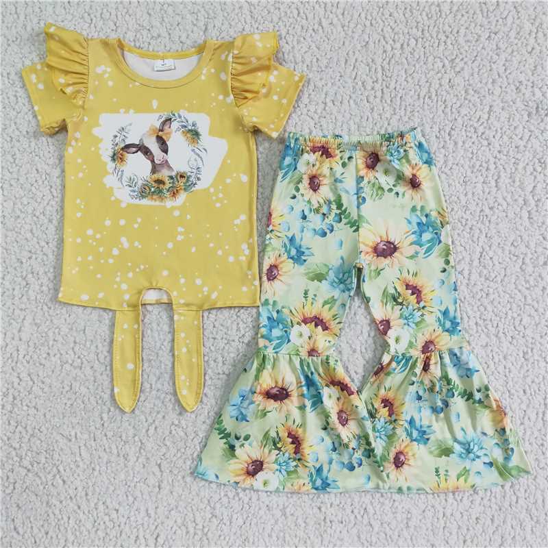 RTS NO MOQ Baby girl clothes Short Sleeve Pants Suit