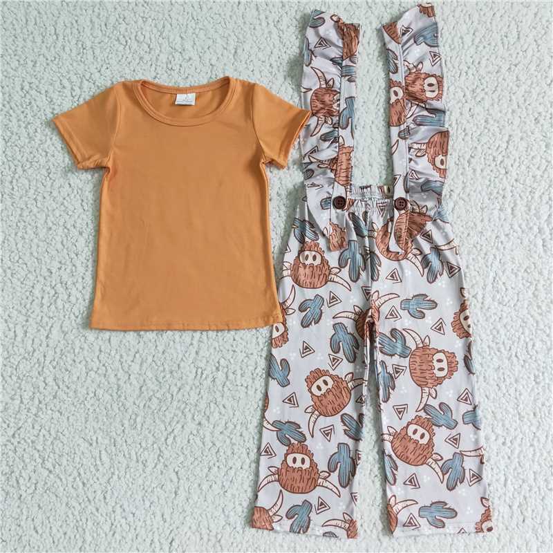 RTS NO MOQ GSPO0096 Alpine Cactus Brown Short Sleeve Overalls Set