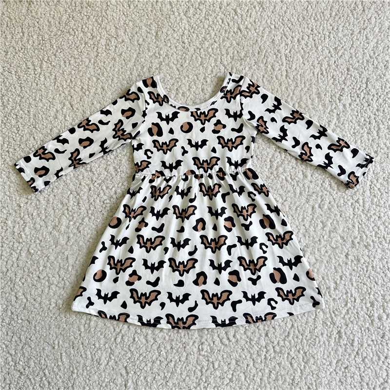 RTS NO MOQ SALES G2-16-3,. Black brown bat white long-sleeved dress