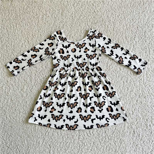 RTS NO MOQ SALES G2-16-3,. Black brown bat white long-sleeved dress