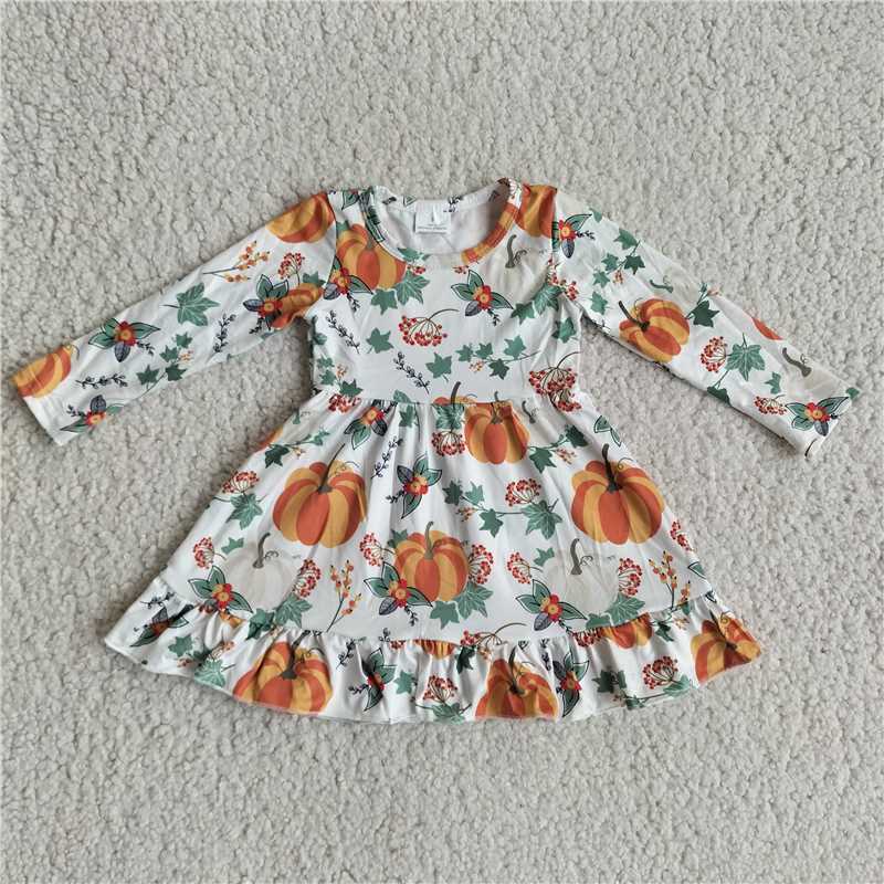 RTS NO MOQ SALES  G2-20-5'* Pumpkin leaf long-sleeved dress