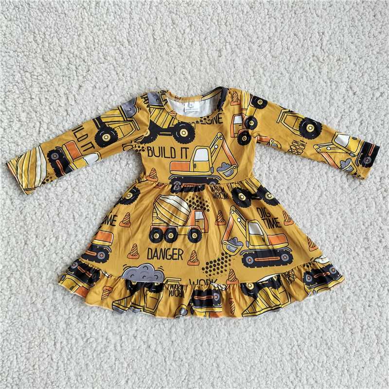 RTS NO MOQ SALES   G2-20-3]. Digger letter yellow long-sleeved dress