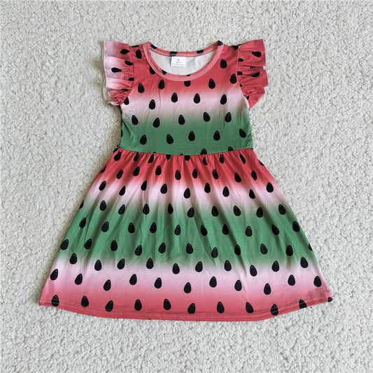 G4-21-5' Watermelon seed red and green mixed color flying sleeve dress