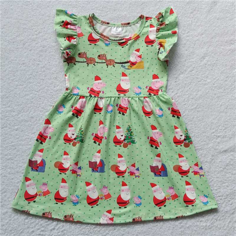 G5-10-2.'. Santa Claus Peppa Pig green flying sleeves dress