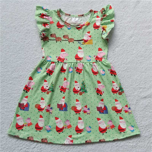 G5-10-2.'. Santa Claus Peppa Pig green flying sleeves dress