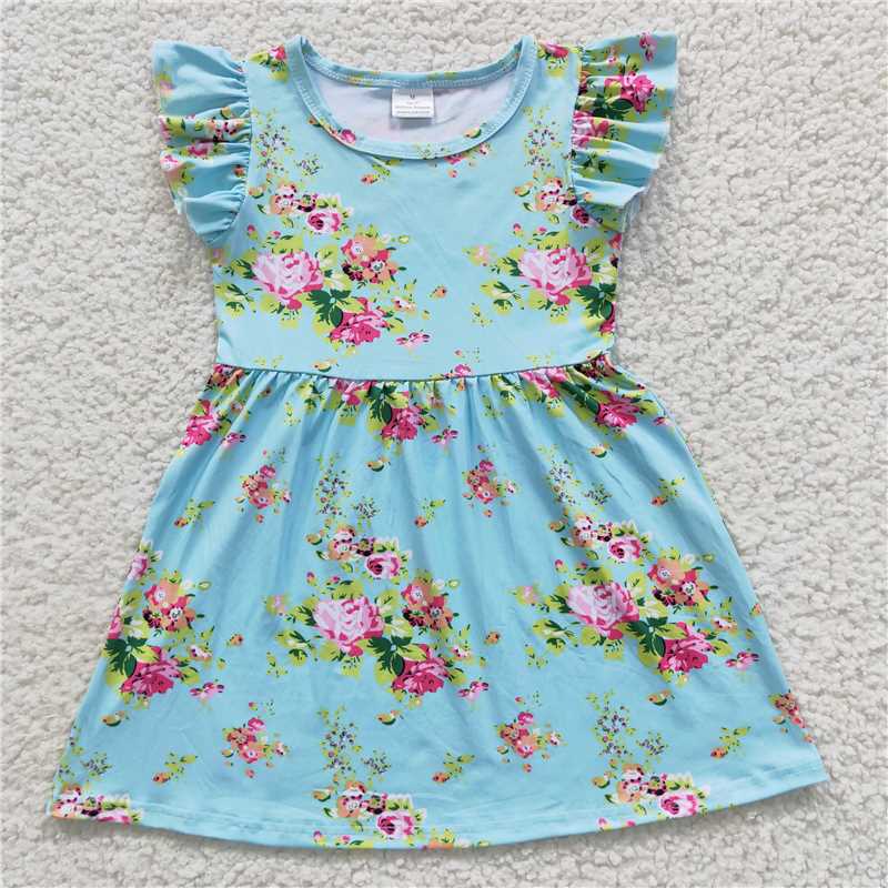 G1-12-9;. Pink flower blue flying sleeves dress