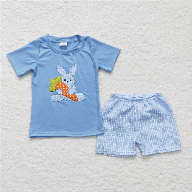 RTS NO MOQ Baby boy clothes embroidery easter Short Sleeve shorts Suit