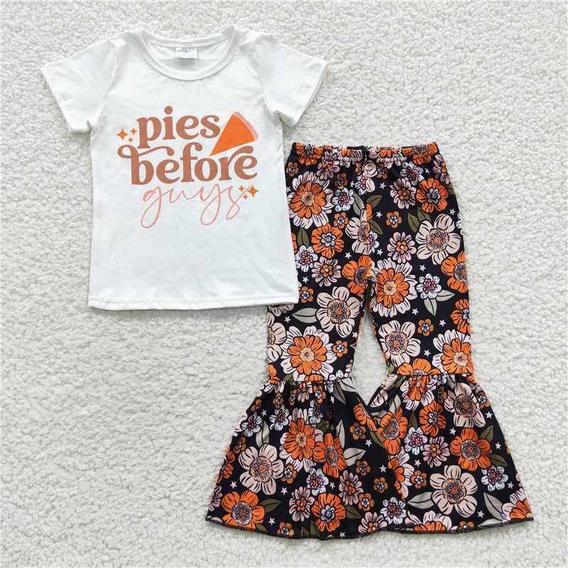 RTS NO MOQ GSPO0699 GSPO0185 Girls Thanksgiving PIES Cake Short Sleeve Long Pants Set