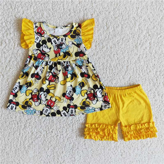 C8-3 Mickey Mouse Yellow Shorts Set with Flying Sleeves