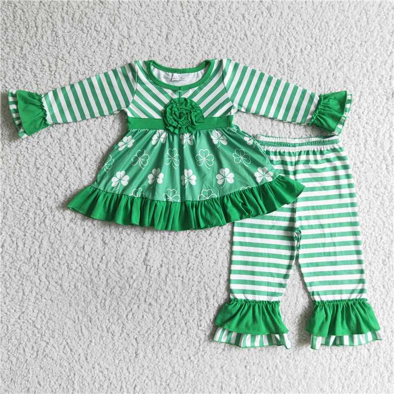 RTS NO MOQ Baby Boys Clothes St. Patrick's Four Leaf Clover long-sleeved pants set