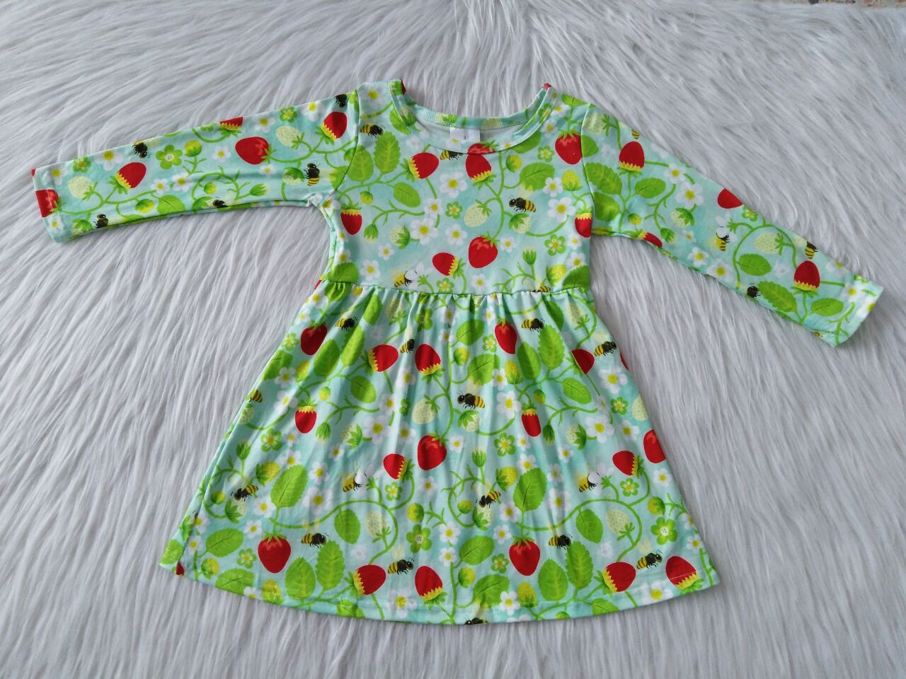 RTS NO MOQ SALES  G1-3-1] Strawberry green long-sleeved dress